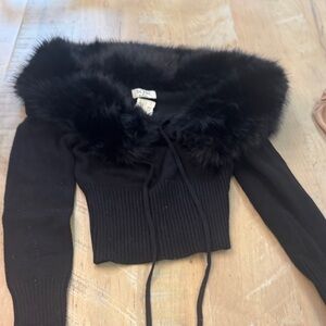 Faux Fur-Trim Cropped Sweater